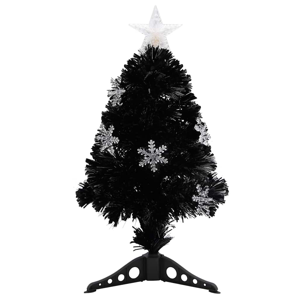 juletræ med LED-snefnug 64 cm fiberoptik sort