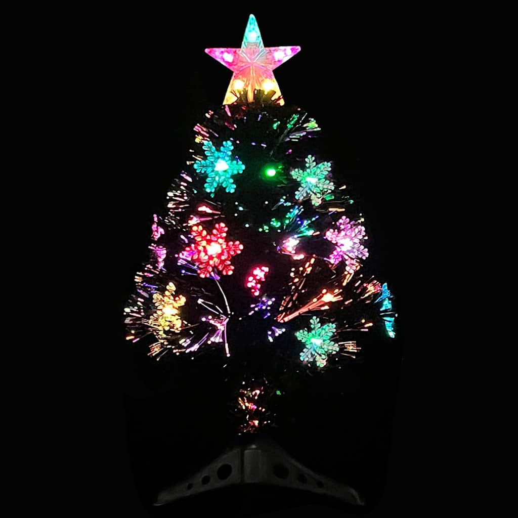 juletræ med LED-snefnug 64 cm fiberoptik sort