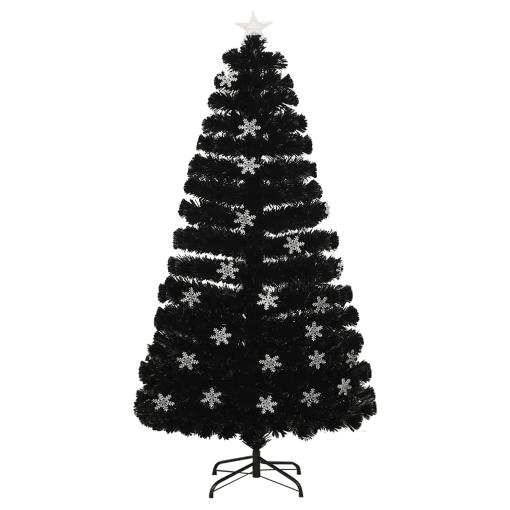 juletræ med LED-snefnug 120 cm fiberoptik sort