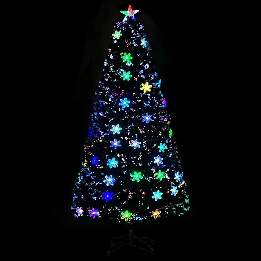 juletræ med LED-snefnug 120 cm fiberoptik sort