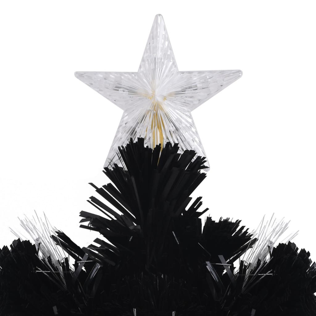 juletræ med LED-snefnug 120 cm fiberoptik sort