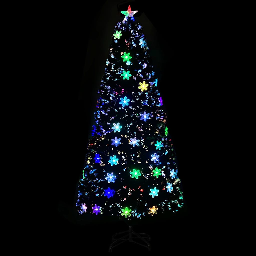 juletræ med LED-snefnug 150 cm fiberoptik sort