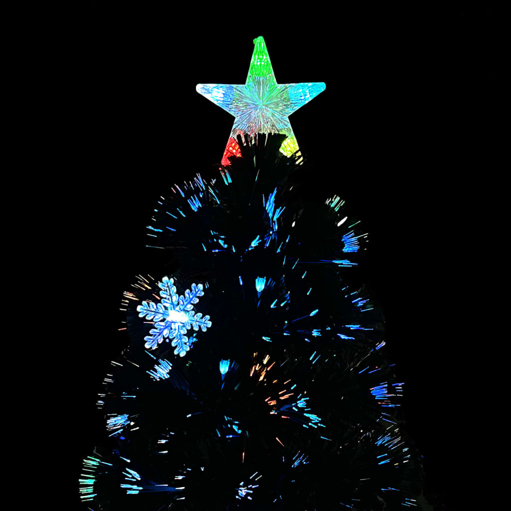 juletræ med LED-snefnug 150 cm fiberoptik sort