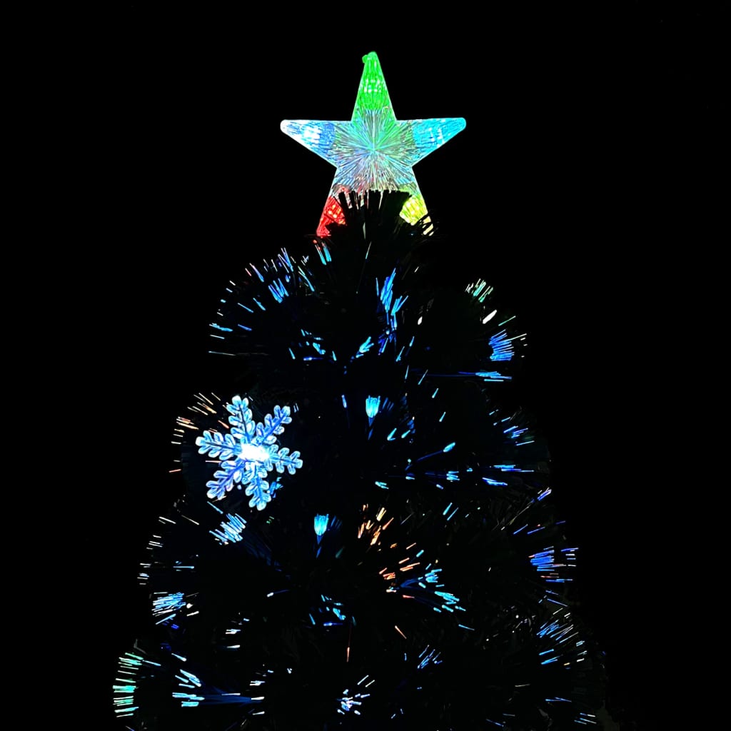 juletræ med LED-snefnug 180 cm fiberoptik sort