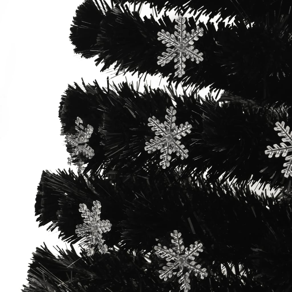 juletræ med LED-snefnug 180 cm fiberoptik sort