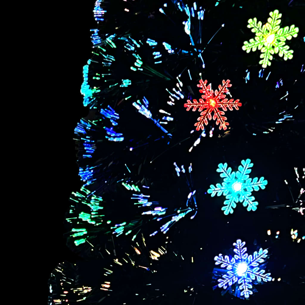 juletræ med LED-snefnug 180 cm fiberoptik sort