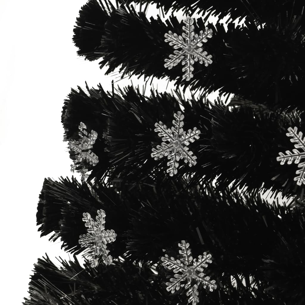 juletræ med LED-snefnug 240 cm fiberoptik sort