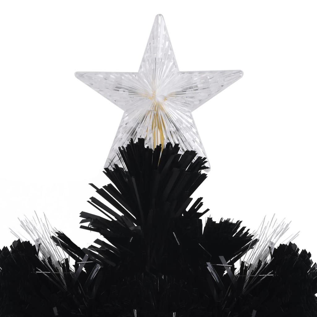 juletræ med LED-snefnug 240 cm fiberoptik sort