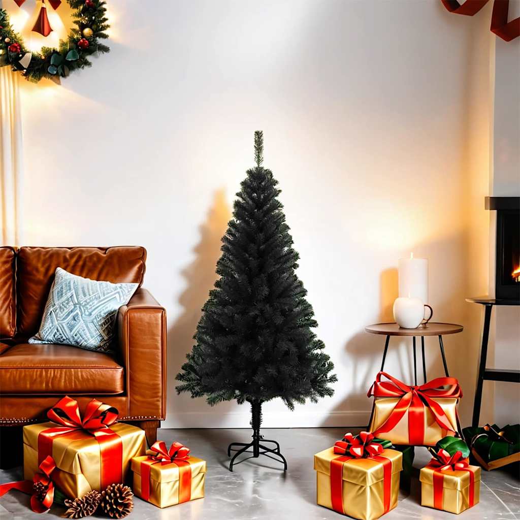 kunstigt juletræ med fod 120 cm PVC sort