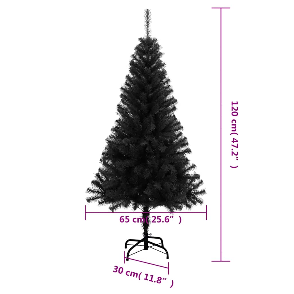kunstigt juletræ med fod 120 cm PVC sort