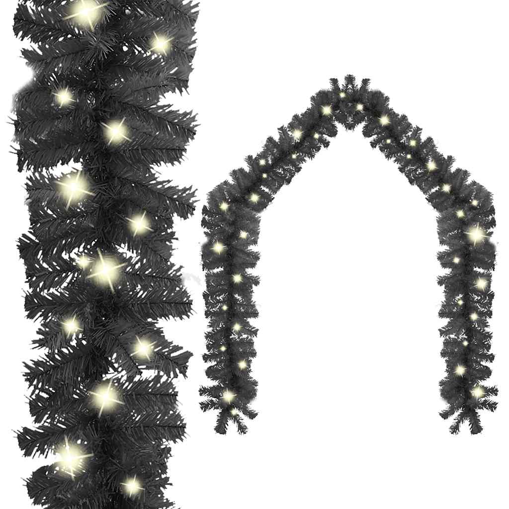 juleguirlande med LED-lys 10 m sort