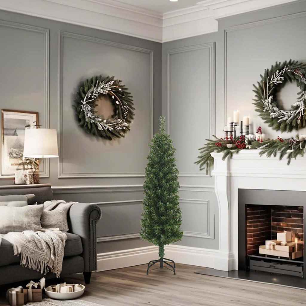 smalt kunstigt juletræ med juletræsfod 120 cm PVC grøn