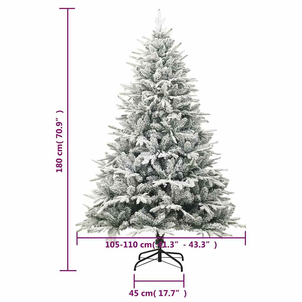 kunstigt juletræ med puddersne 180 cm PVC og PE grøn