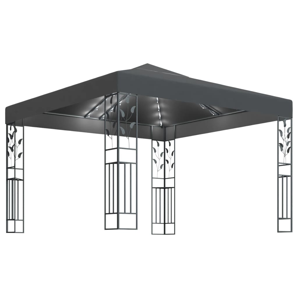 pavillon med LED-lyskæder 3x3 m antracitgrå