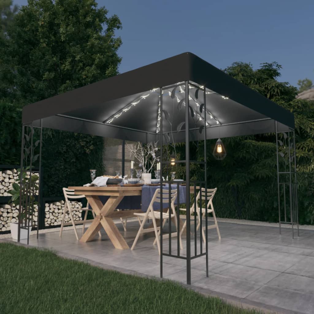 pavillon med LED-lyskæder 3x3 m antracitgrå