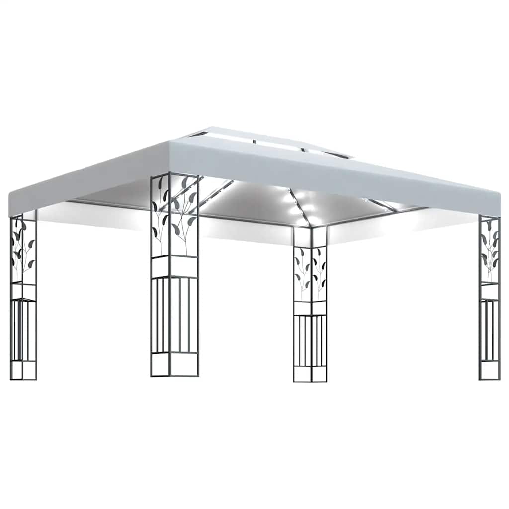 pavillon med dobbelt tag og LED-lyskæder 3x4 m hvid