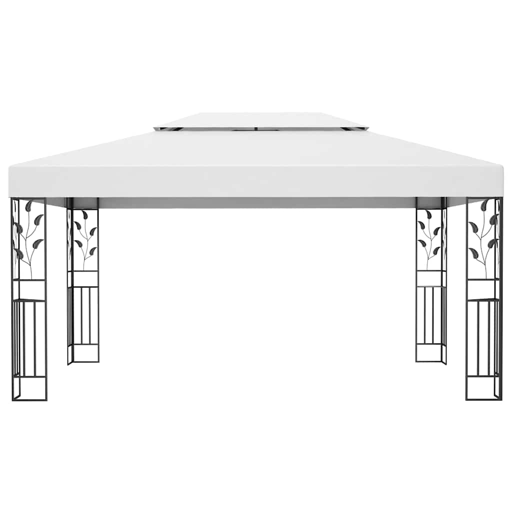 pavillon med dobbelt tag og LED-lyskæder 3x4 m hvid