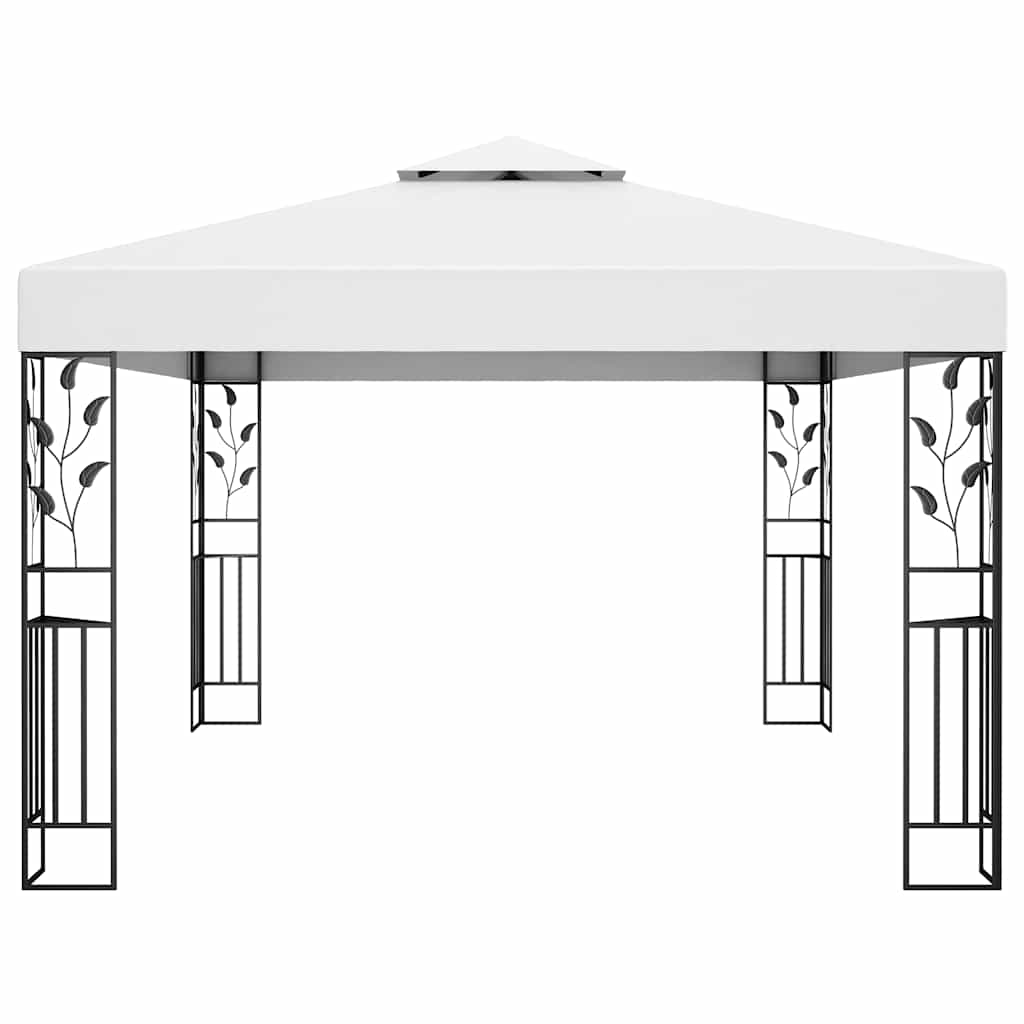 pavillon med dobbelt tag og LED-lyskæder 3x4 m hvid