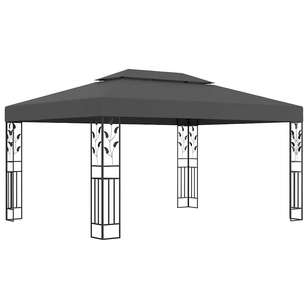 pavillon med dobbelt tag og LED-lyskæder 3x4 m antracitgrå