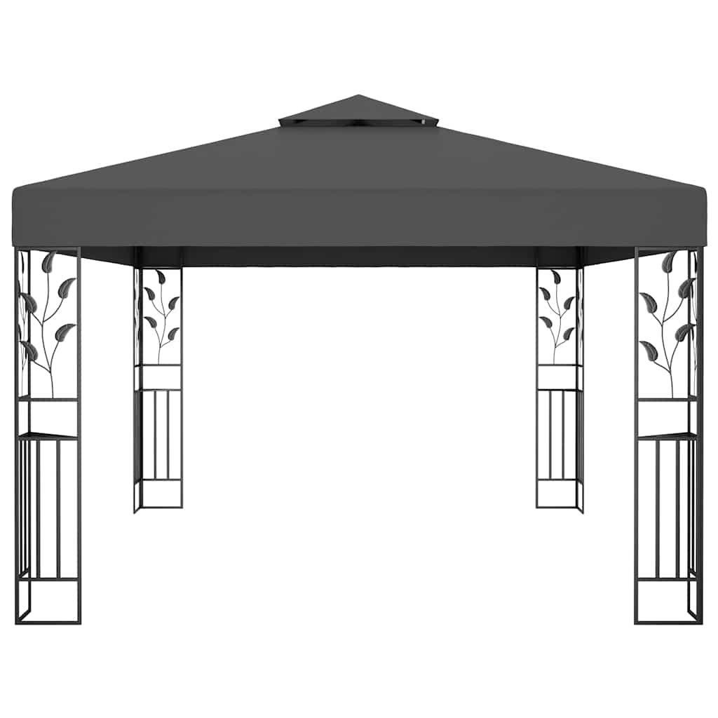 pavillon med dobbelt tag og LED-lyskæder 3x4 m antracitgrå