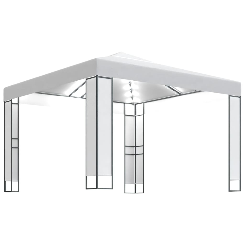 pavillon med dobbelt tag og LED-lyskæder 3x3 m hvid