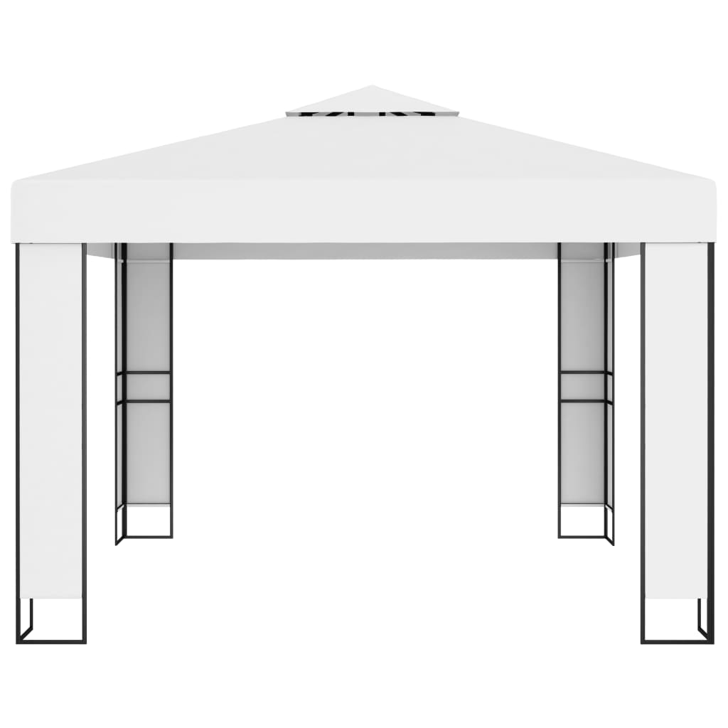 pavillon med dobbelt tag og LED-lyskæder 3x3 m hvid