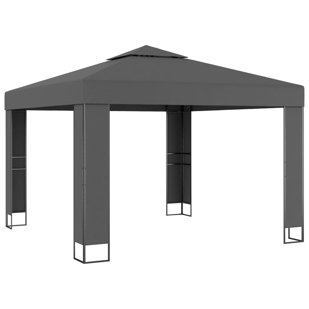 pavillon med dobbelt tag og LED-lyskæder 3x3 m antracitgrå