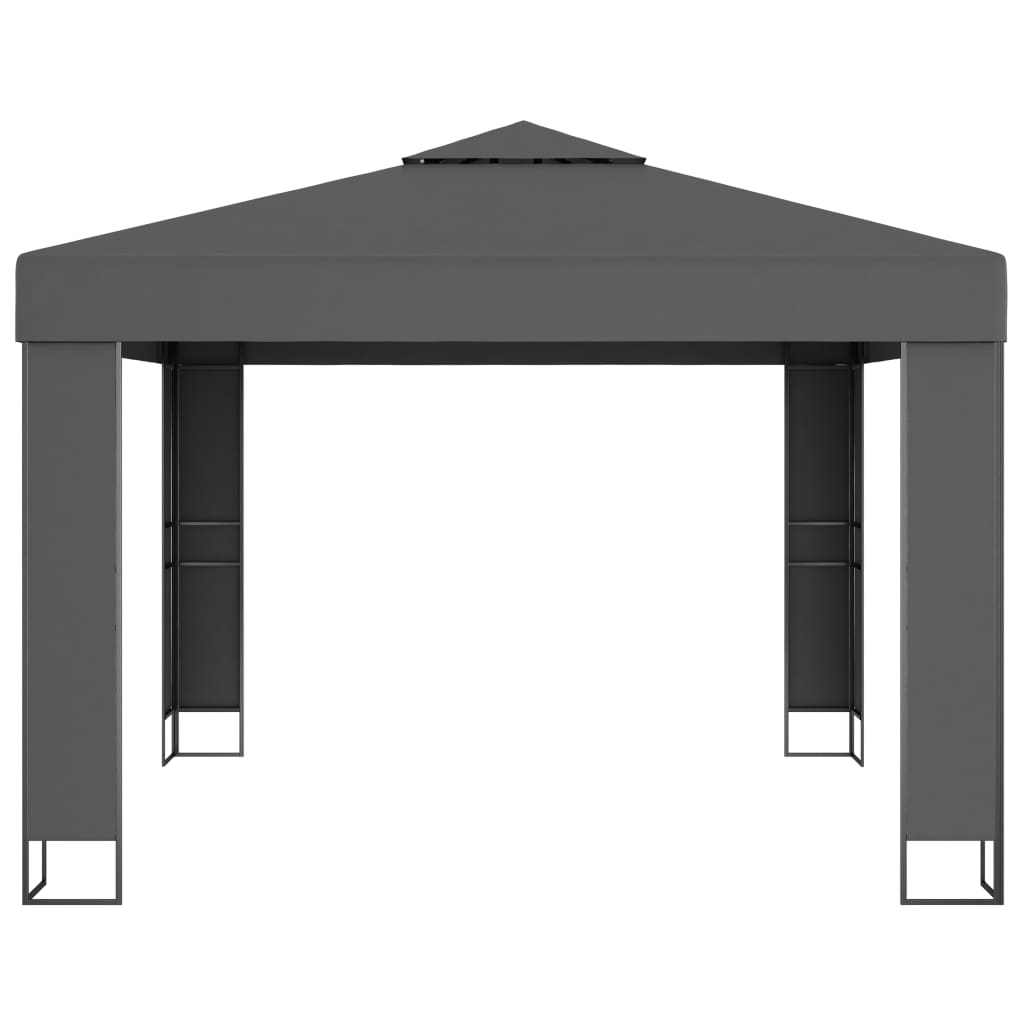 pavillon med dobbelt tag og LED-lyskæder 3x3 m antracitgrå