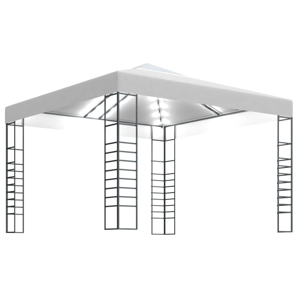 havepavillon med LED-lyskæder 3x3 m hvid
