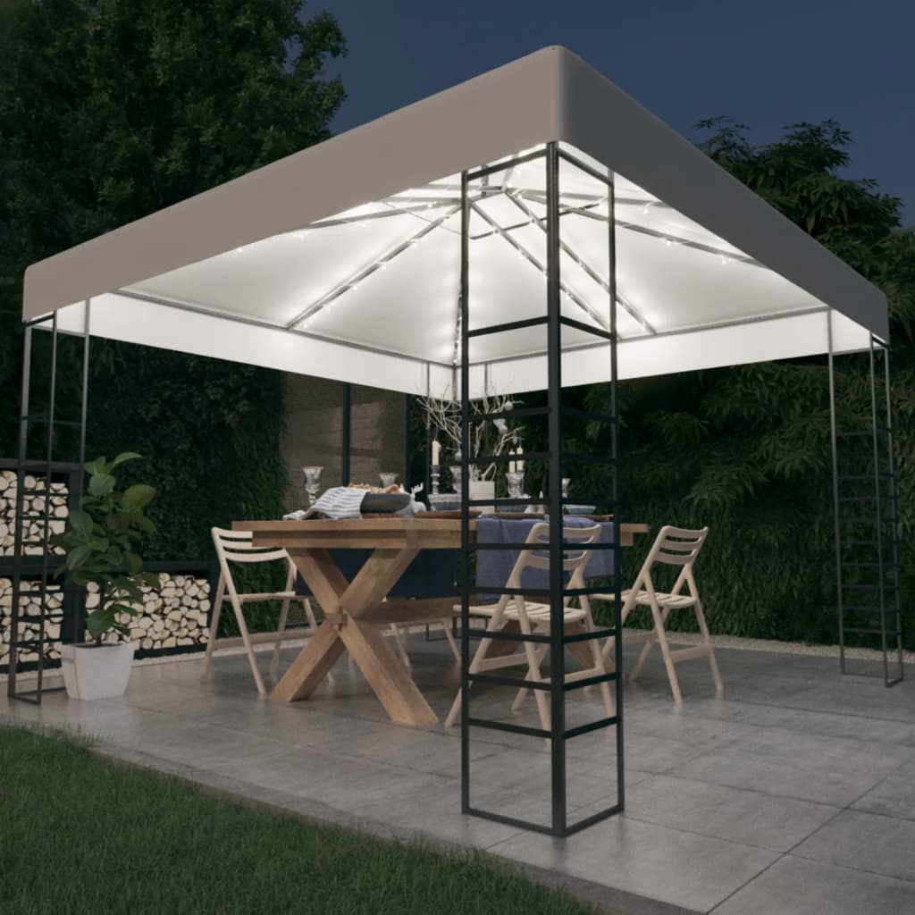 havepavillon med LED-lyskæder 3x3 m hvid