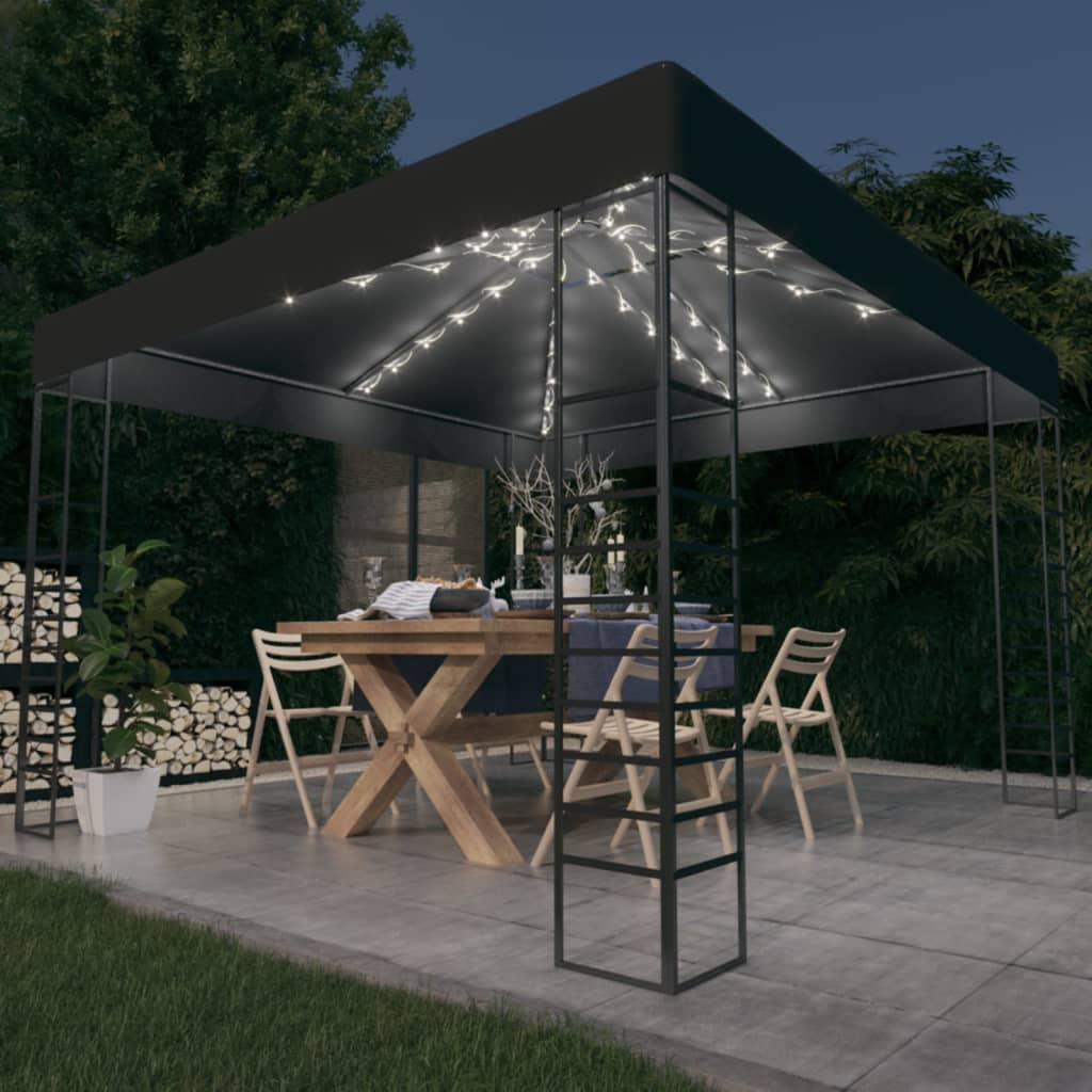 havepavillon med LED-lyskæder 3x3 m antracitgrå