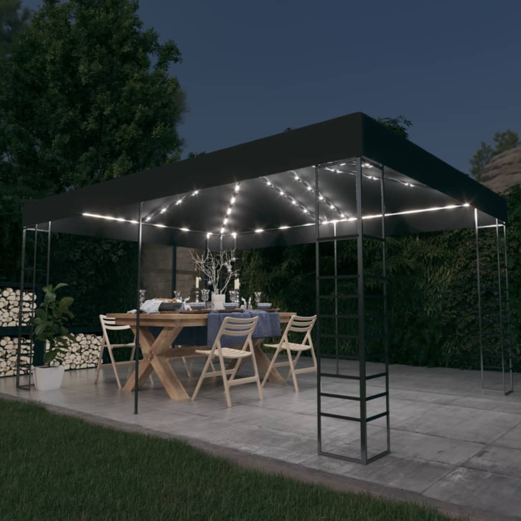 pavillon med LED-lyskæder 3x4 m antracitgrå