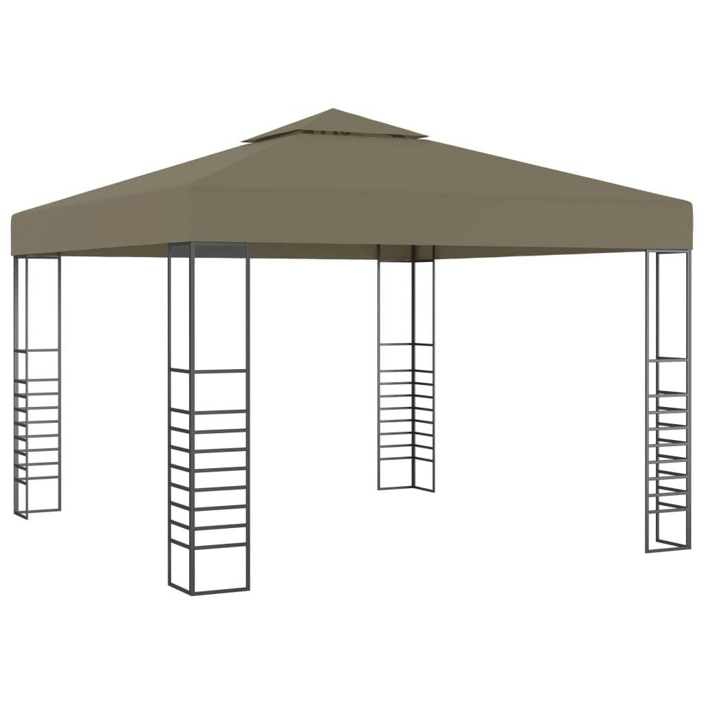 pavillon med LED-lyskæder 3x3 m gråbrun