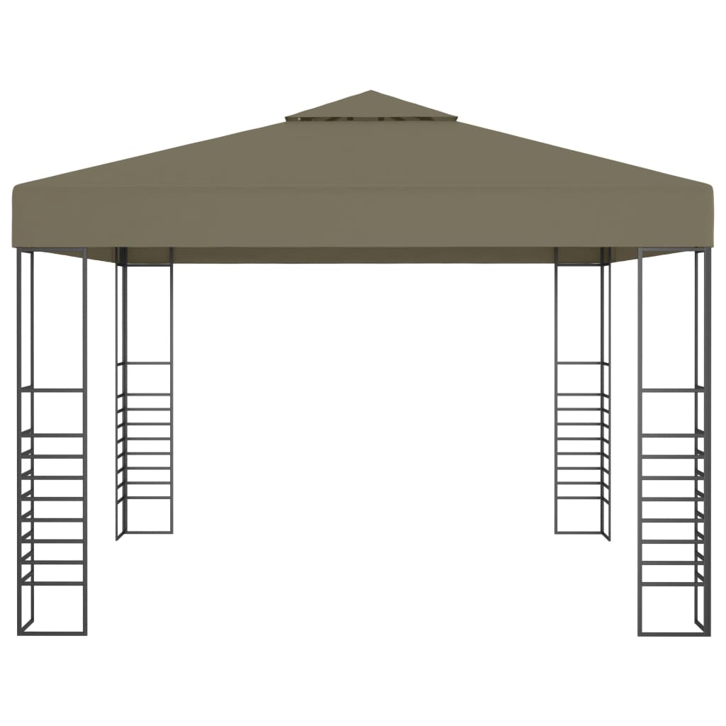 pavillon med LED-lyskæder 3x3 m gråbrun