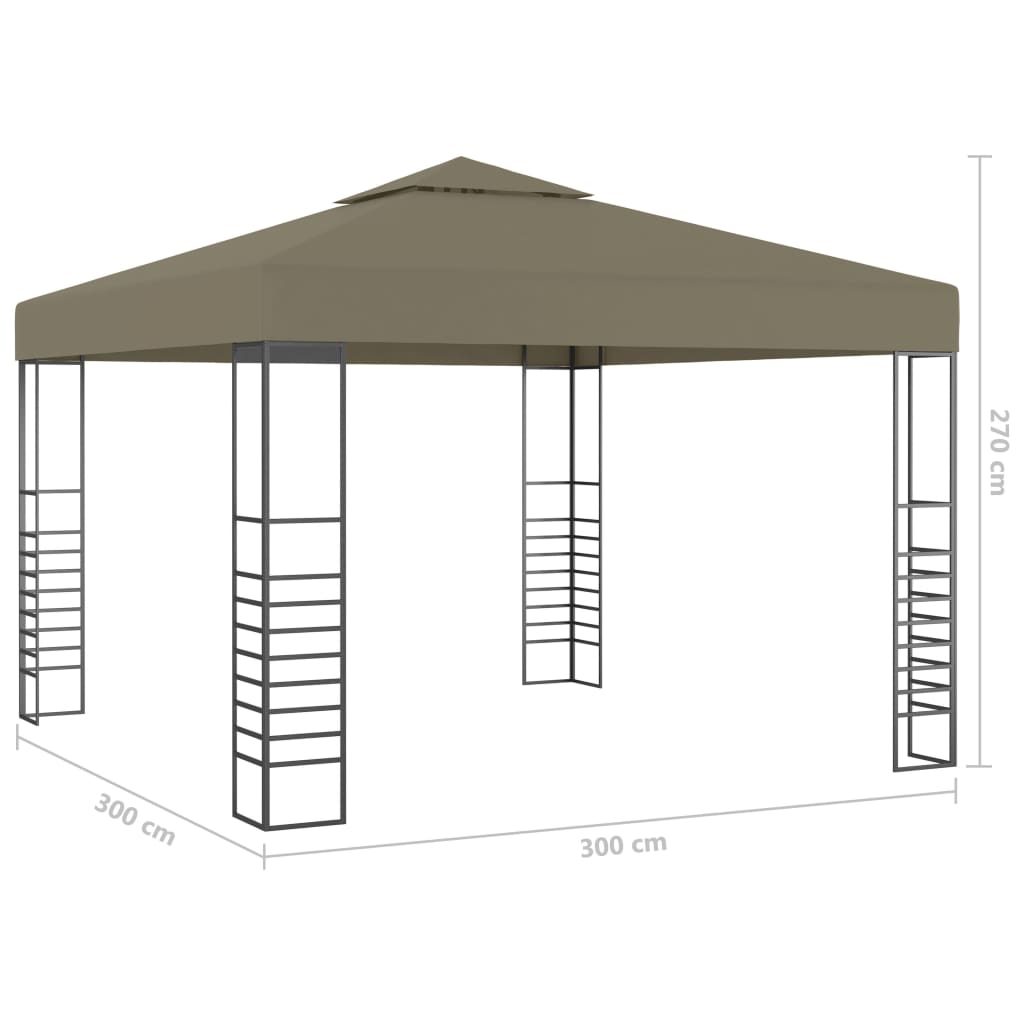 pavillon med LED-lyskæder 3x3 m gråbrun
