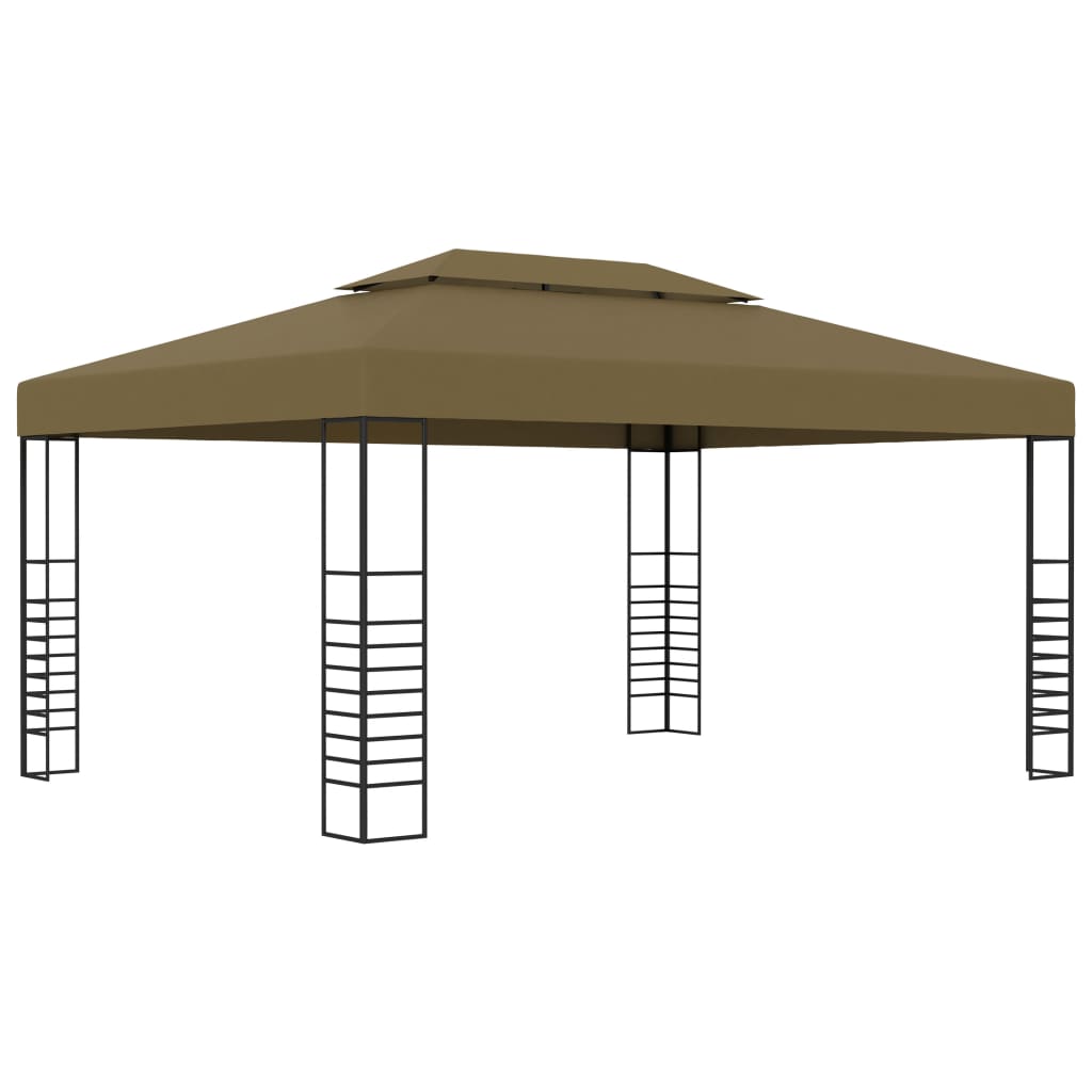 pavillon med LED-lyskæder 3x4 m gråbrun