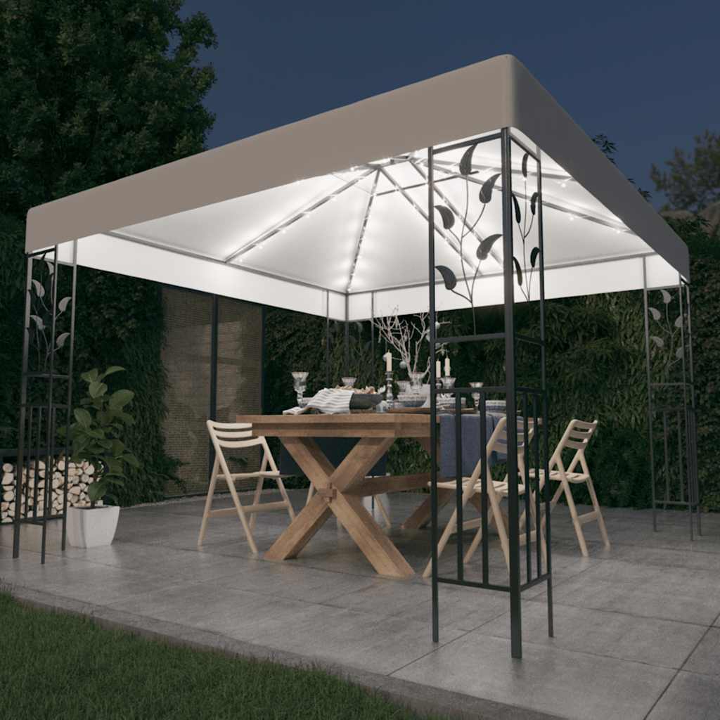 pavillon med LED-lyskæder 3x3 m hvid