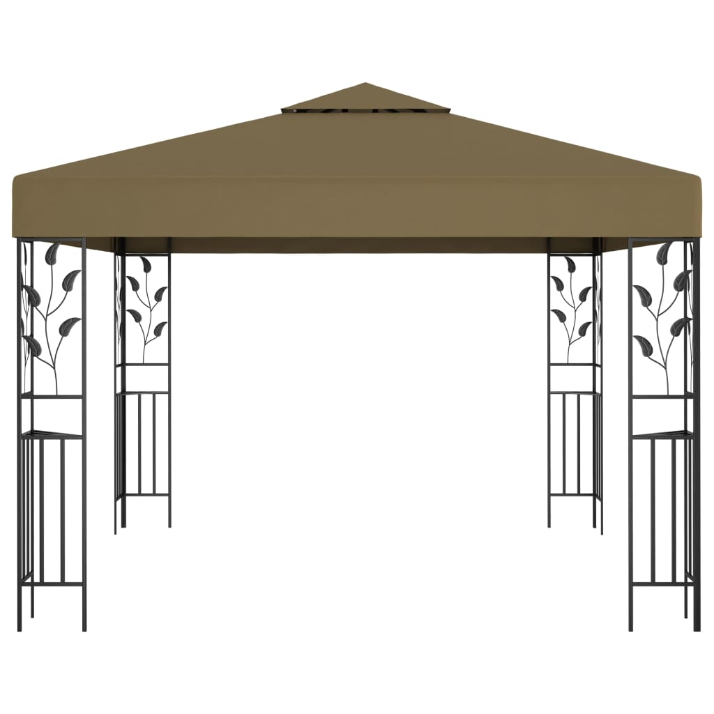 pavillon med LED-lyskæder 3x3 m gråbrun
