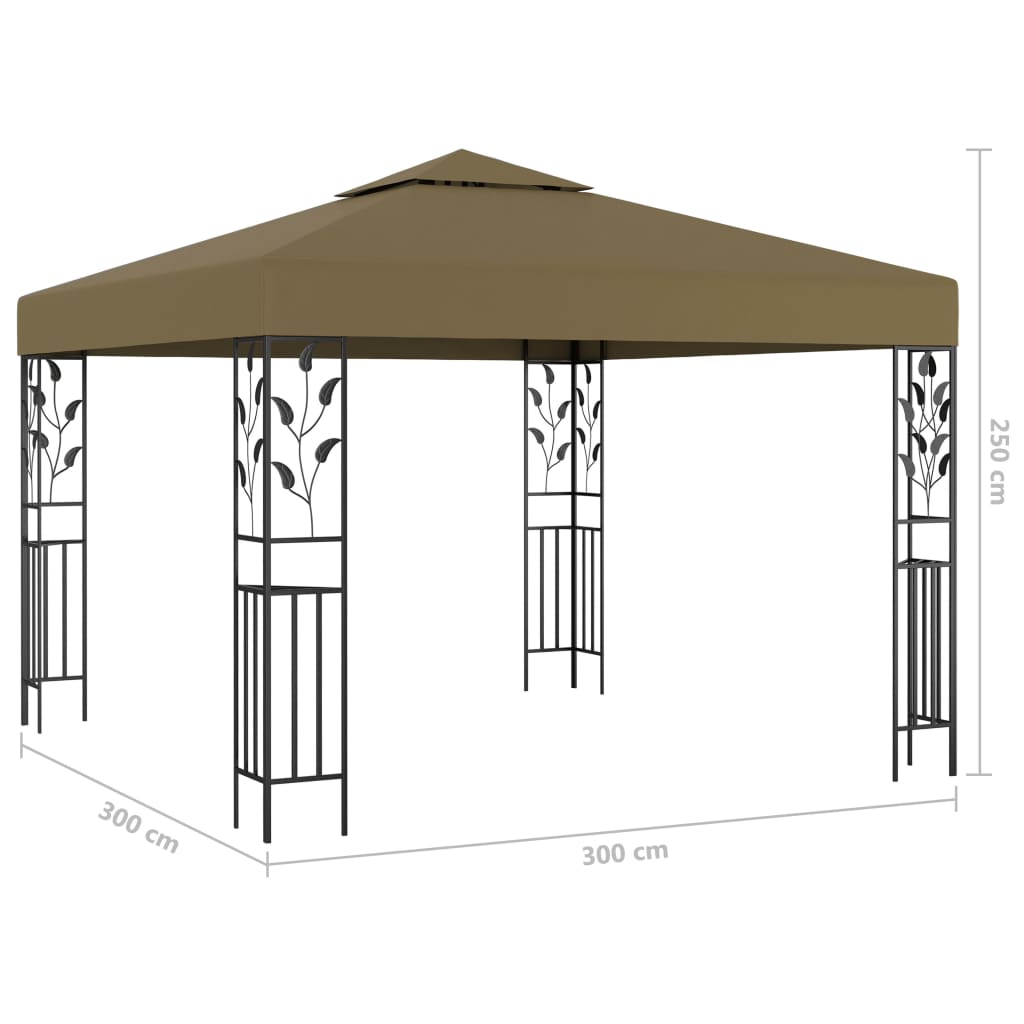 pavillon med LED-lyskæder 3x3 m gråbrun