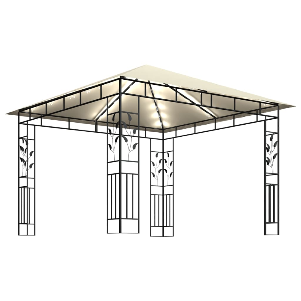 pavillon med myggenet og LED-lyskæder 3x3x2,73 m cremefarvet