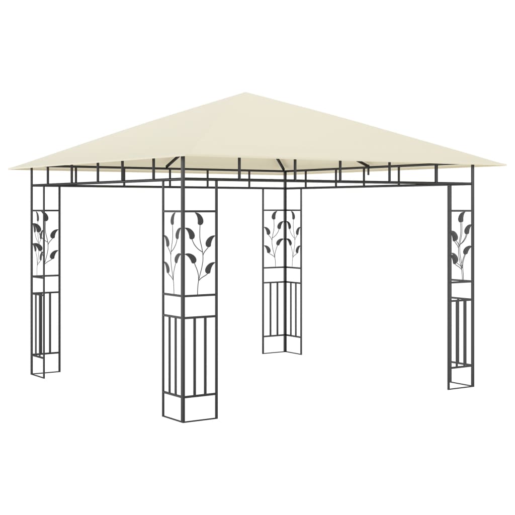 pavillon med myggenet og LED-lyskæder 3x3x2,73 m cremefarvet