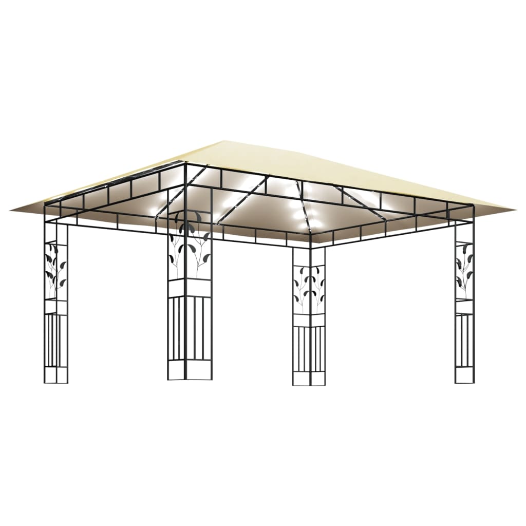 pavillon med myggenet og LED-lyskæder 4x3x2,73 m cremefarvet