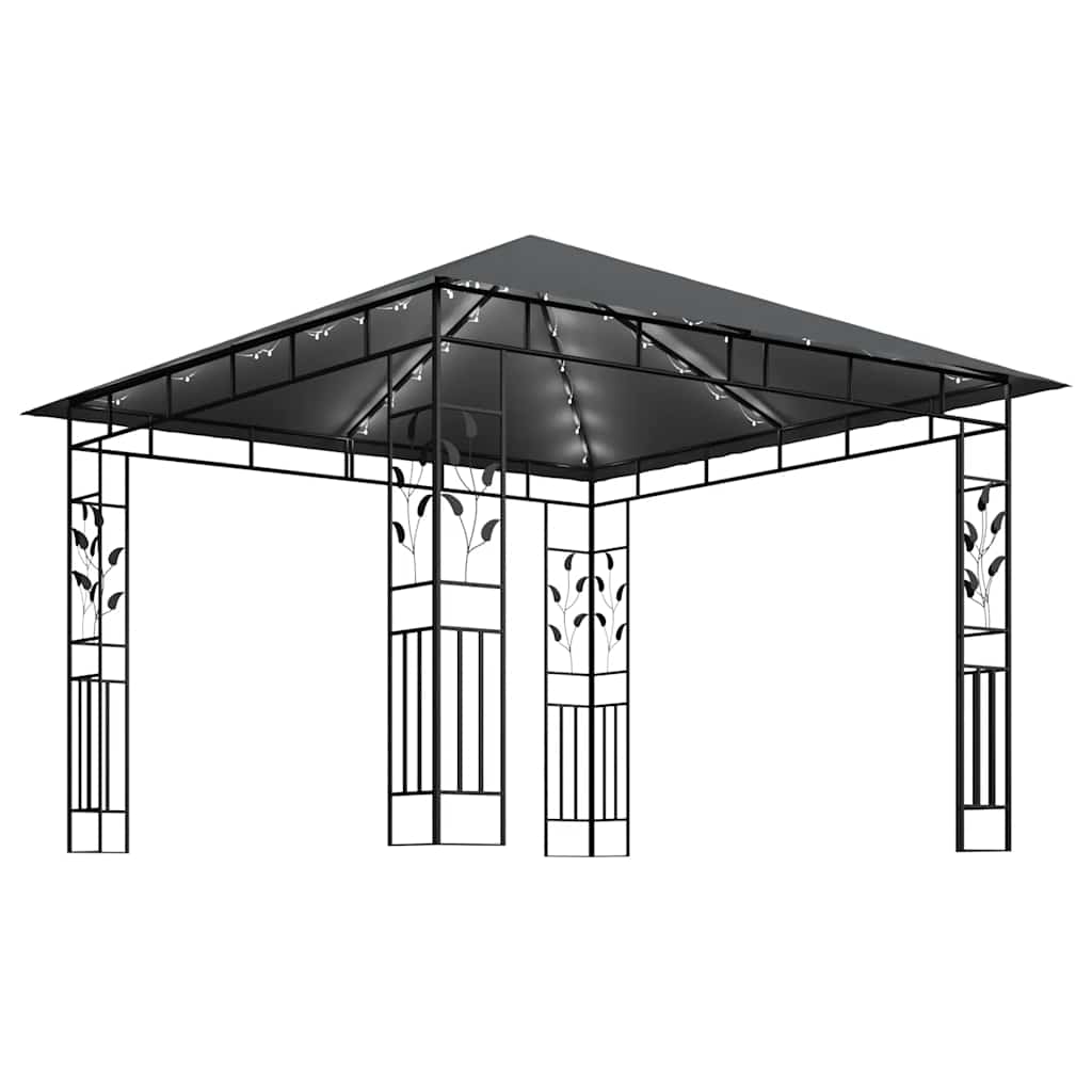 pavillon med myggenet og LED-lyskæder 3x3x2,73 m antracitgrå