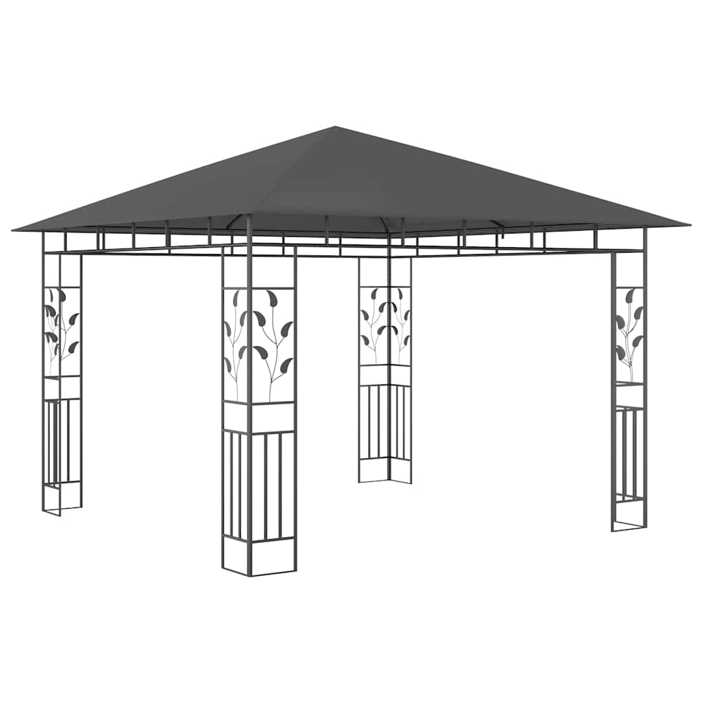 pavillon med myggenet og LED-lyskæder 3x3x2,73 m antracitgrå