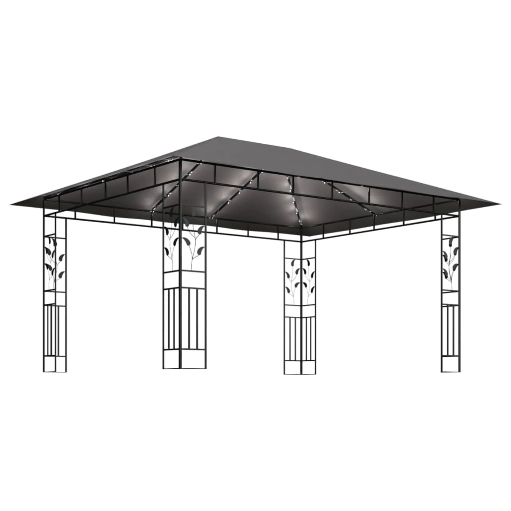 pavillon med myggenet og LED-lyskæder 4x3x2,73 m antracitgrå