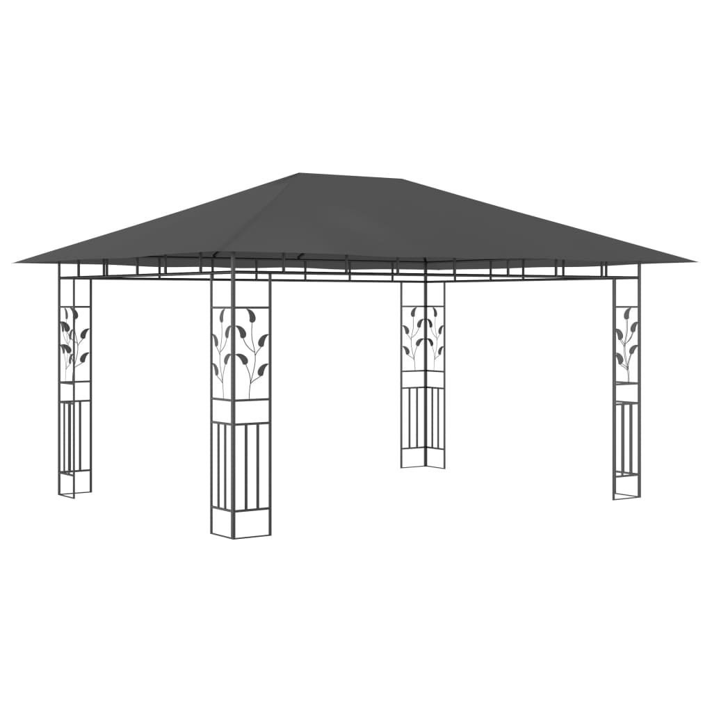 pavillon med myggenet og LED-lyskæder 4x3x2,73 m antracitgrå
