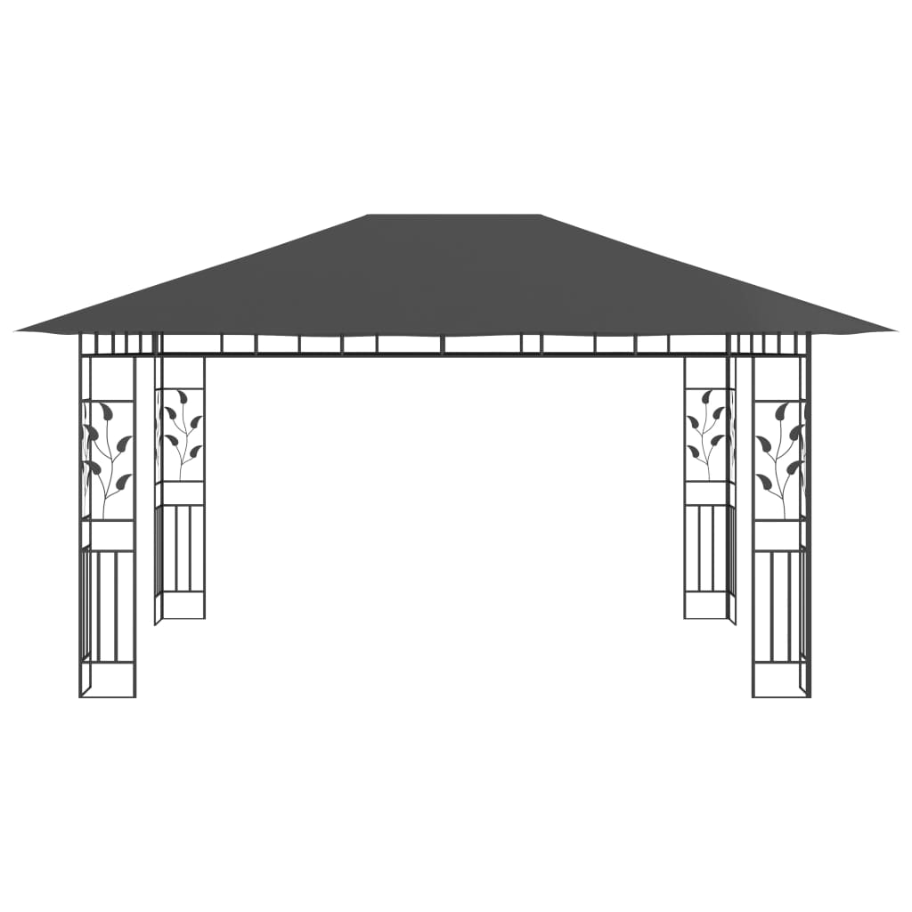pavillon med myggenet og LED-lyskæder 4x3x2,73 m antracitgrå