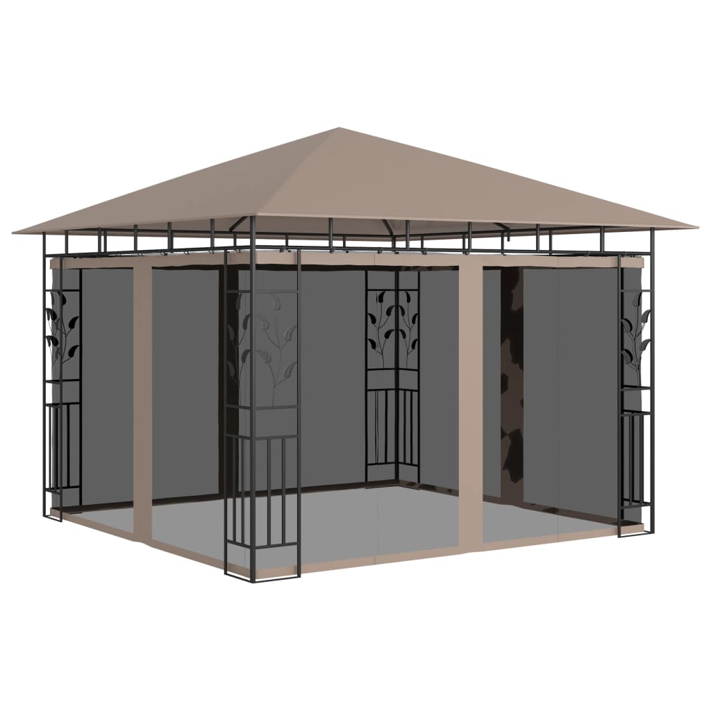 pavillon med myggenet og LED-lyskæder 3x3x2,73 m gråbrun