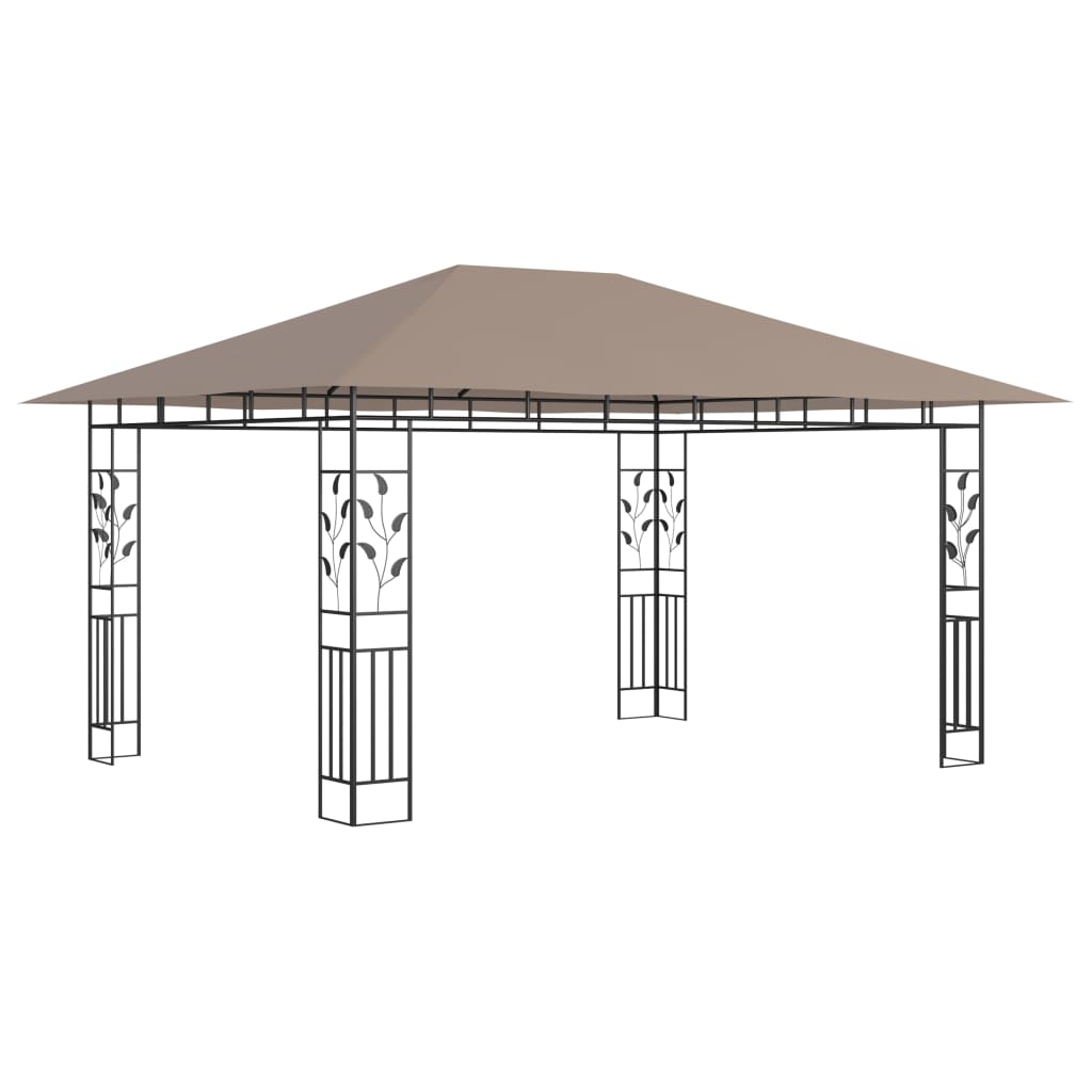 pavillon med myggenet + LED-lyskæder 4x3x2,73 m gråbrun