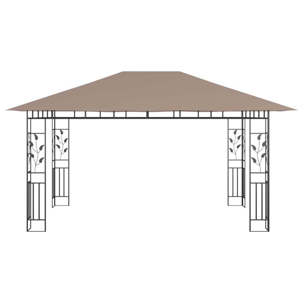 pavillon med myggenet + LED-lyskæder 4x3x2,73 m gråbrun